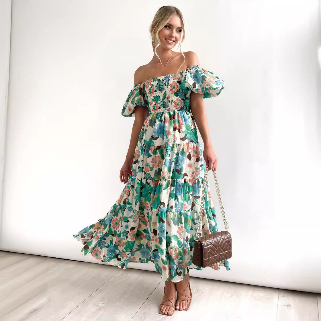 Women's Off-Shoulder Lantern Sleeve High Waist Summer Dress-red-S-Free Shipping Leatheretro