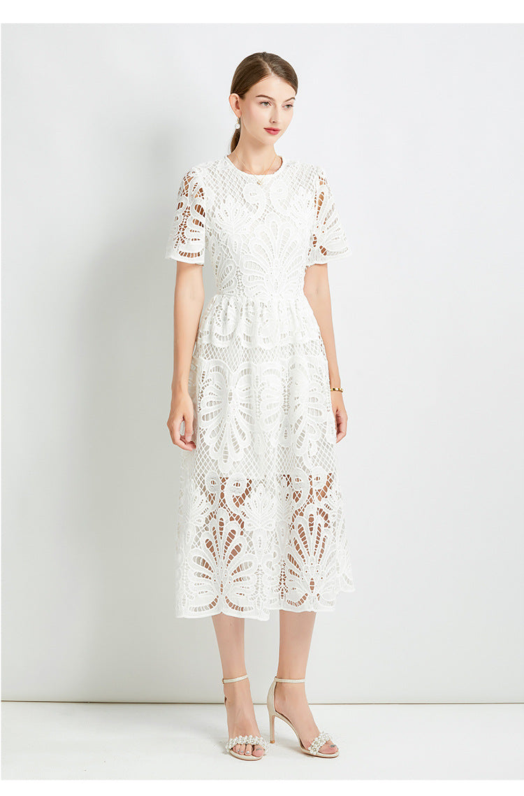 Elegant Slimming Waist with Hollow-Out Lace & Contrast  Dresses