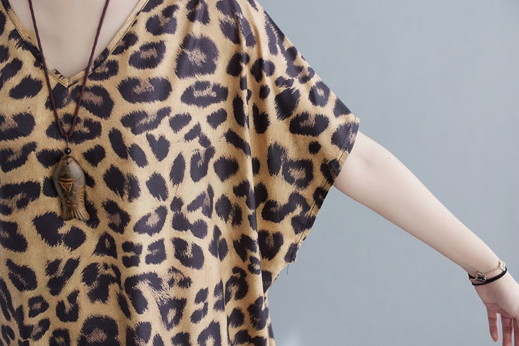 Plus Sizes Women Leopard Short Sleeve Cozy Dresses-Cozy Dresses-Leopard-One Size-Free Shipping at meselling99