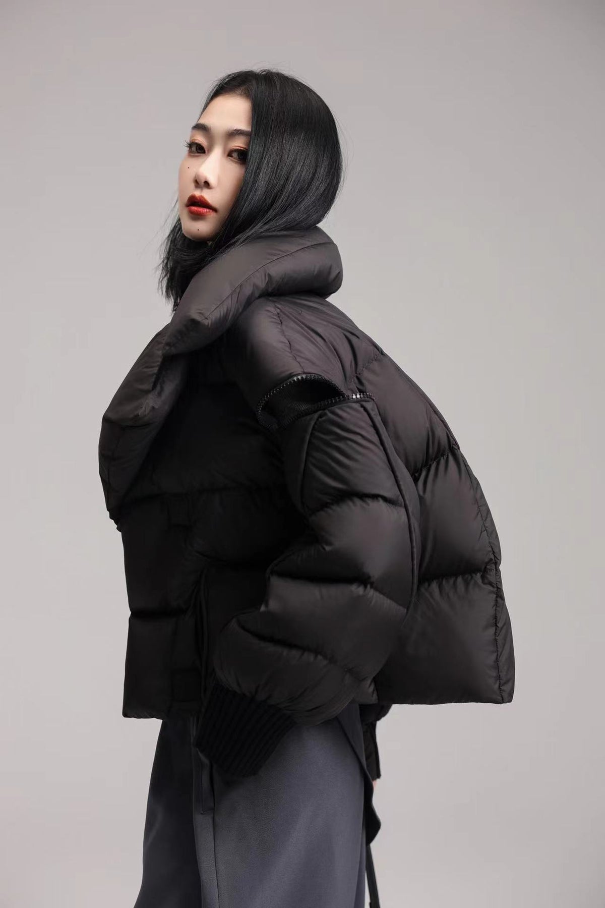 Women's Luxury Knit-Panel Down Jacket