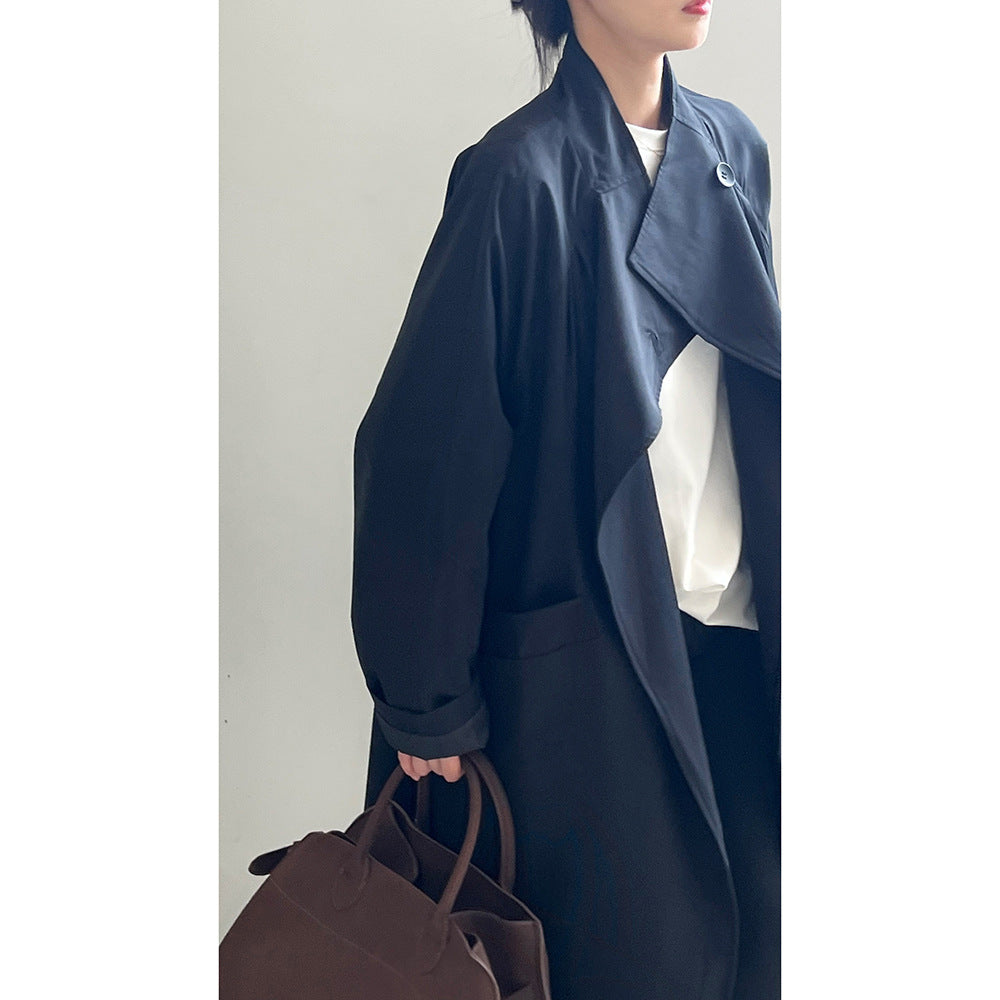 Retro Notch Lapel Single-Button Mid-Length Coat