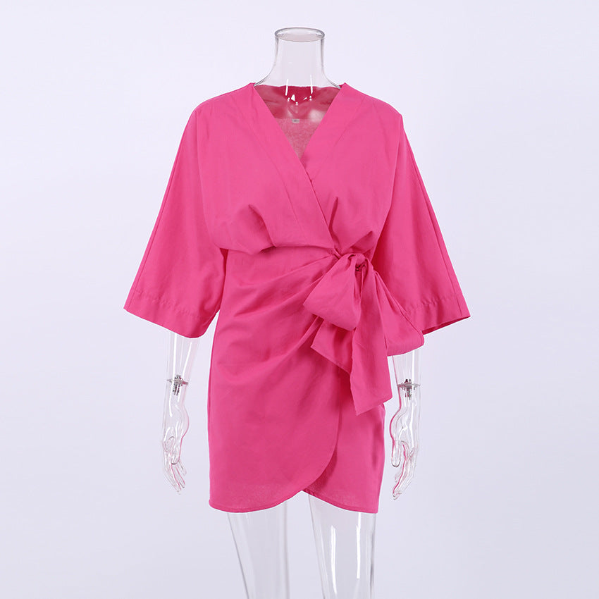 Designed Cotton Linen Irregular Mini Dresses