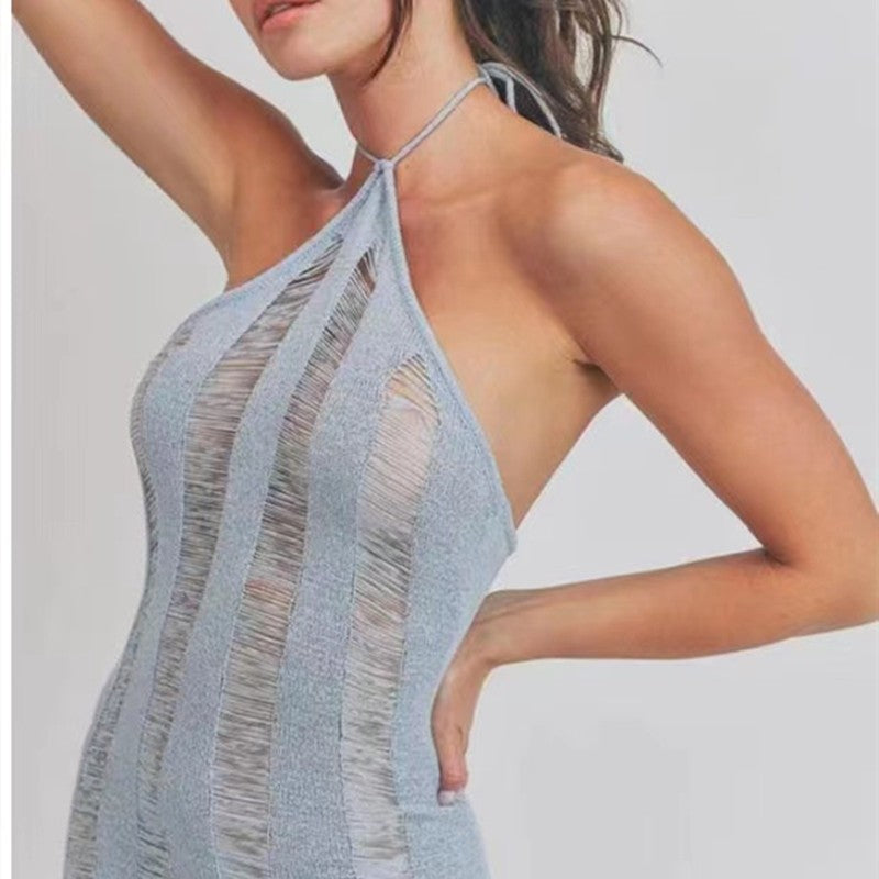 Sexy Backless See Through Knitted Dresses-Dresses-Free Shipping at meselling99