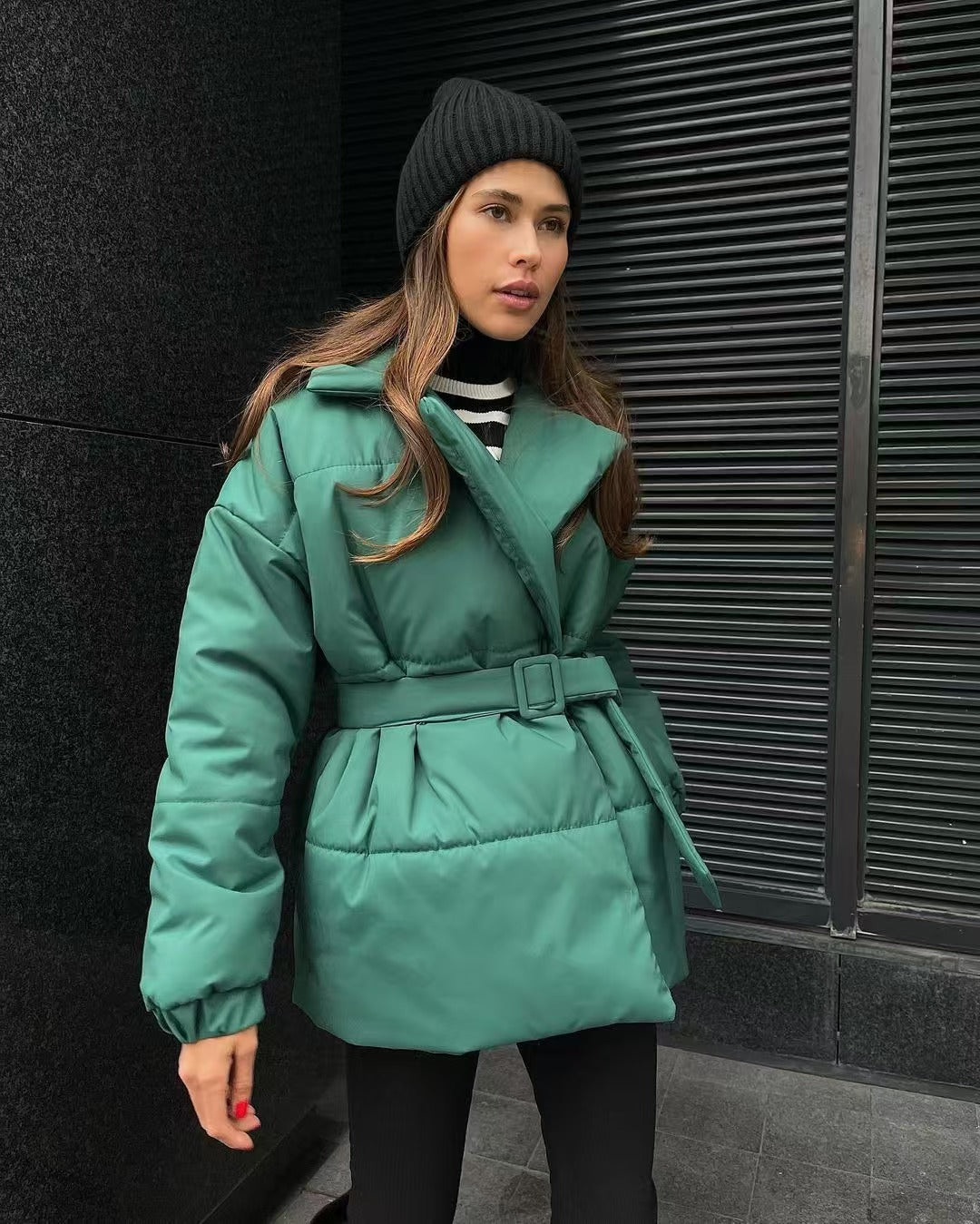 Women's Belted V-Neck Pure Color Long Sleeve Jacket