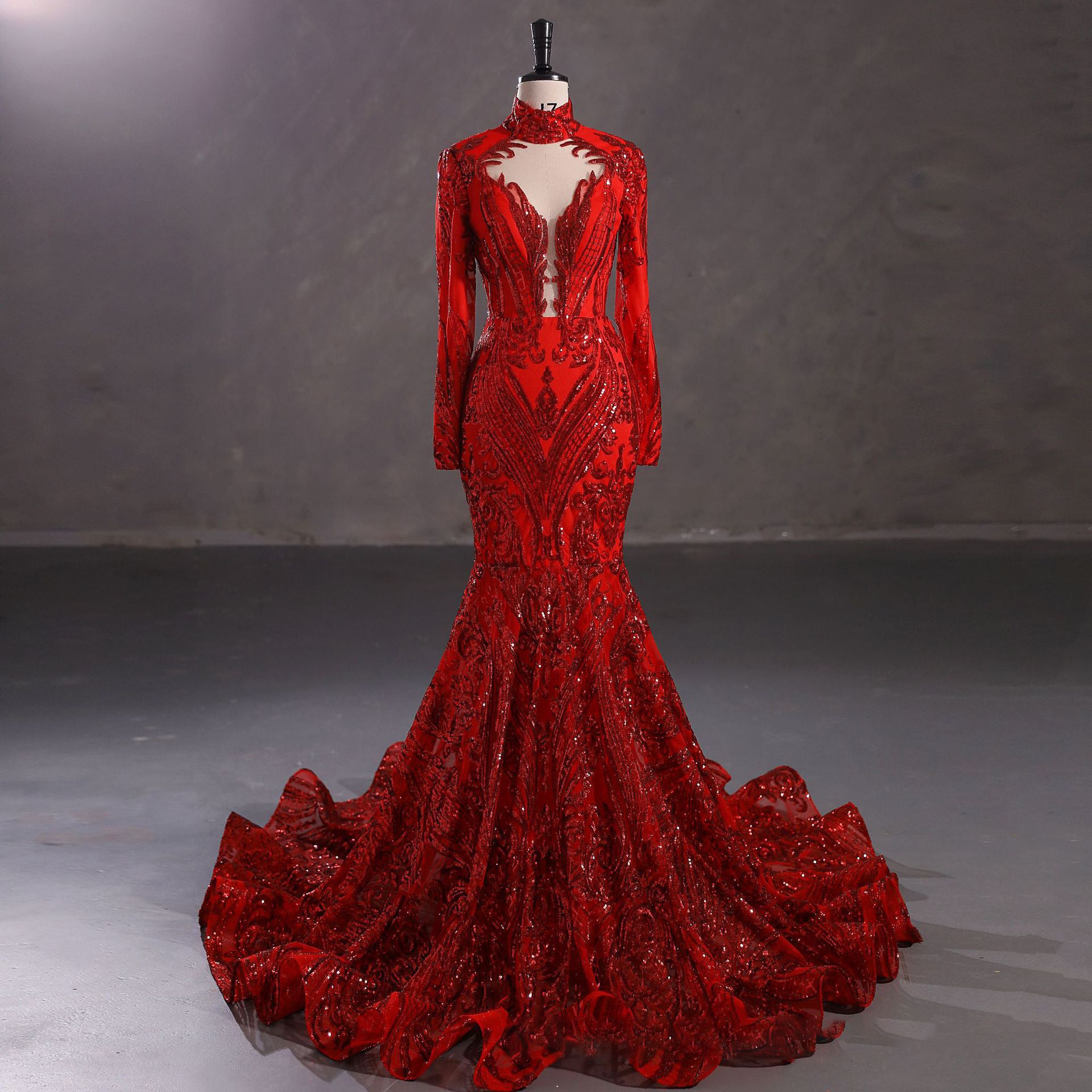 Luxury Long Sleeve High Waist Evening Dress/Wedding Dresses