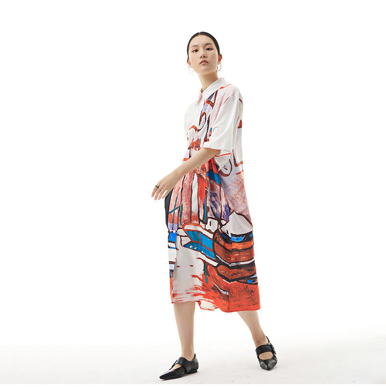 Summer Graffiti Designed Casual Long Sleeves Shirts-Dresses-Free Shipping at meselling99