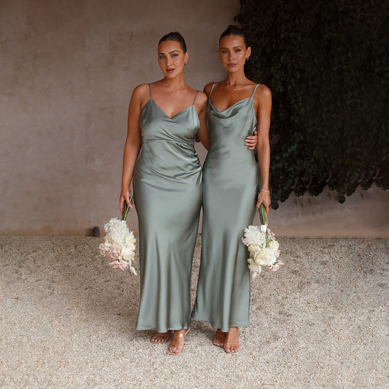 Slim Fit Deep V-Neck Sleeveless Solid Color Dress