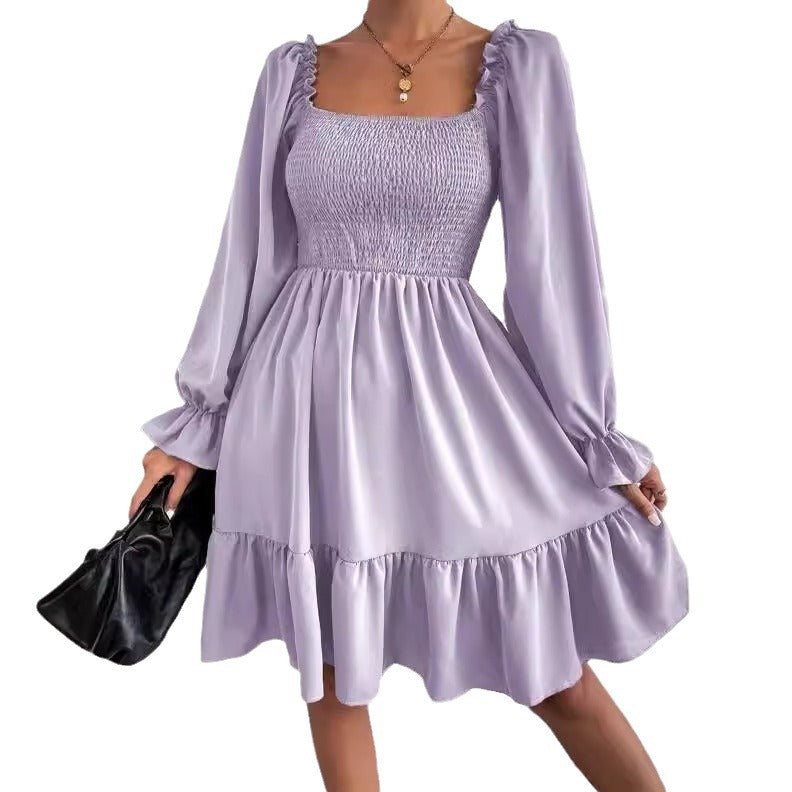 Elegant Square Neckline Long Sleeves Short Dresses