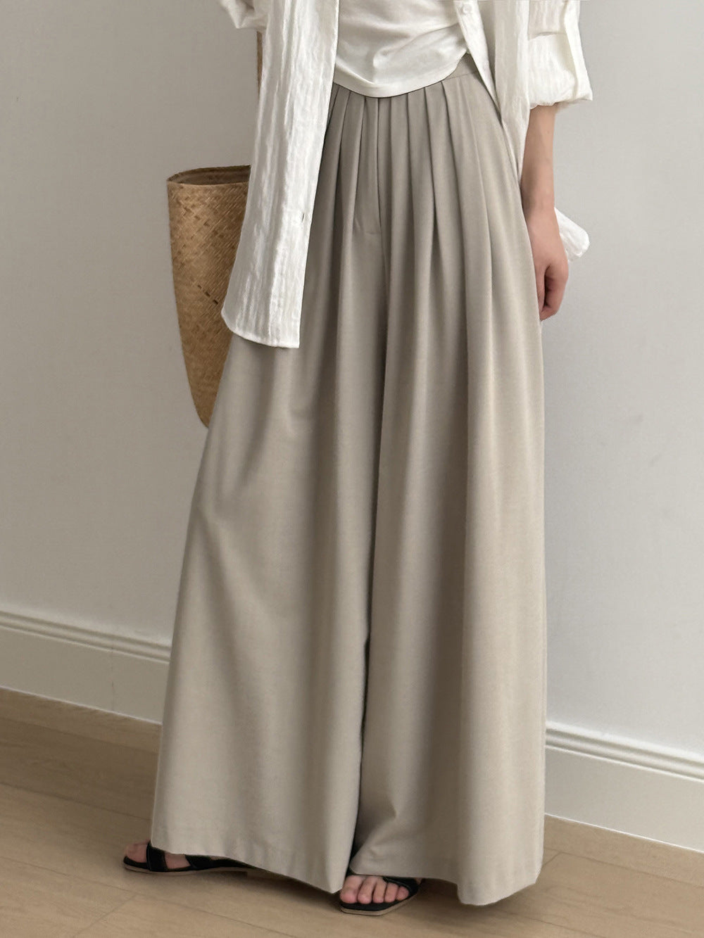 Women's High-Waisted Tencel Wool Wide-Leg Pants