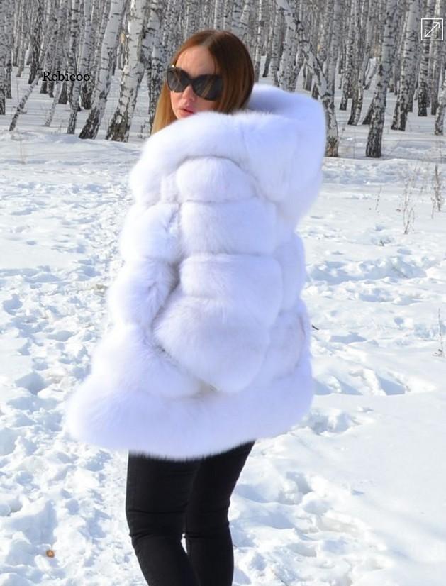 Winter Warm Artificial Fox Fur Overcoat for Women