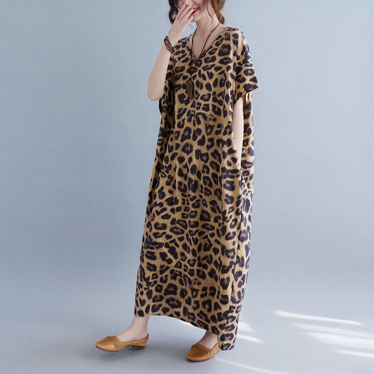 Plus Sizes Women Leopard Short Sleeve Cozy Dresses-Cozy Dresses-Leopard-One Size-Free Shipping at meselling99