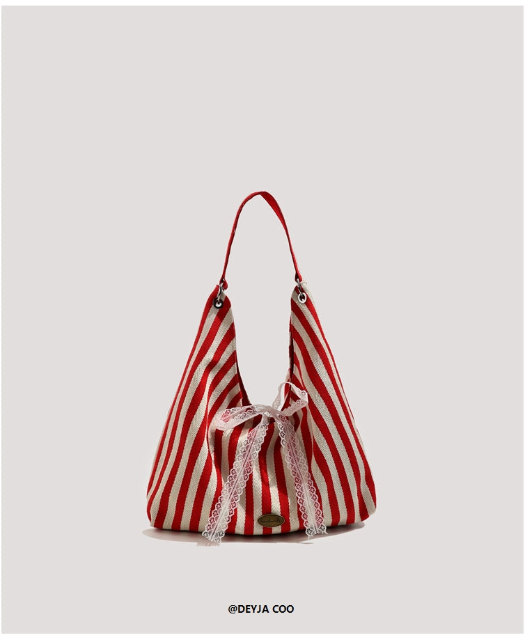 Double Sided Striped Canvas Tote Bag
