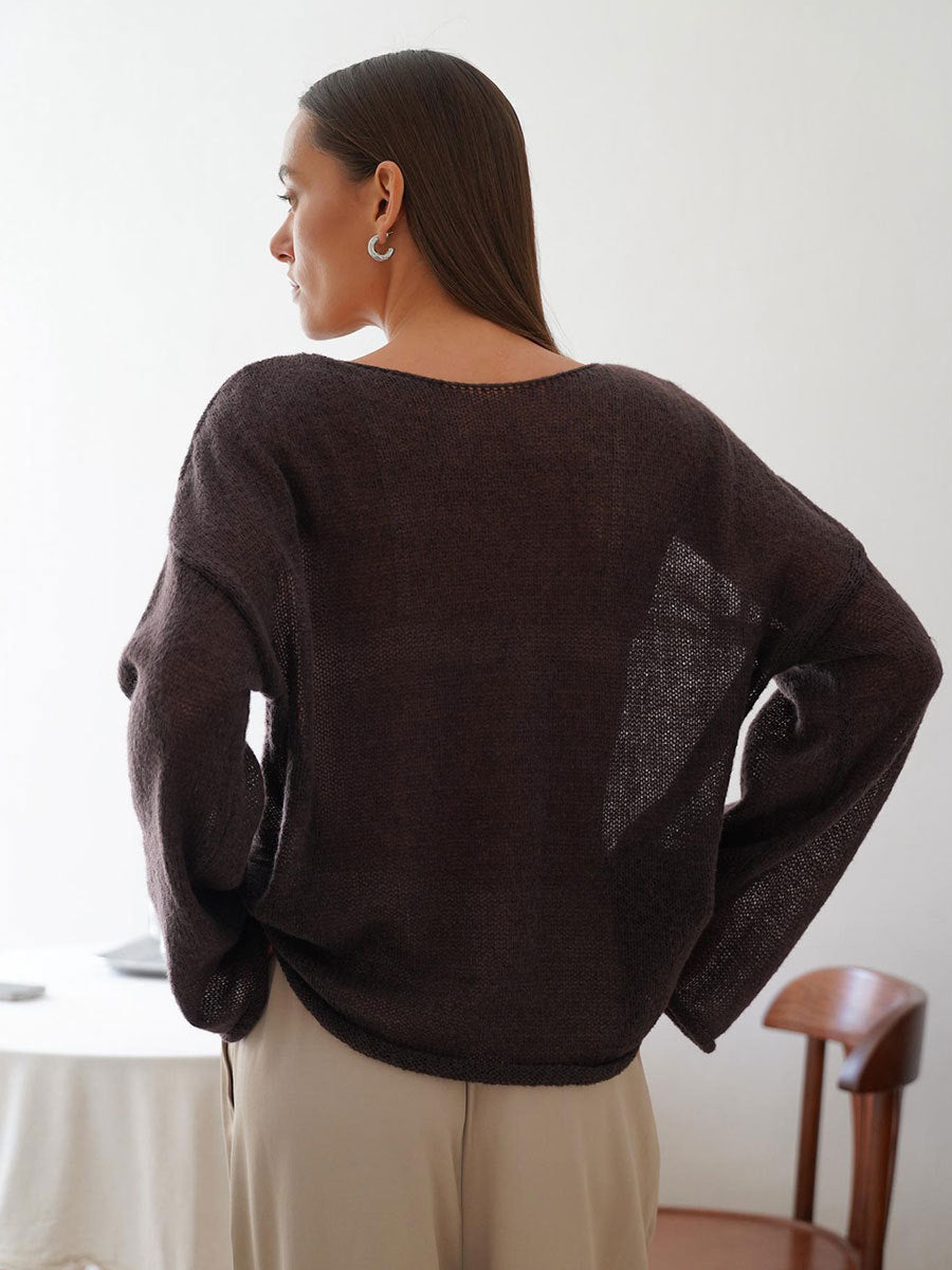 Casual See Through Knitted Long Sleeves Blouses