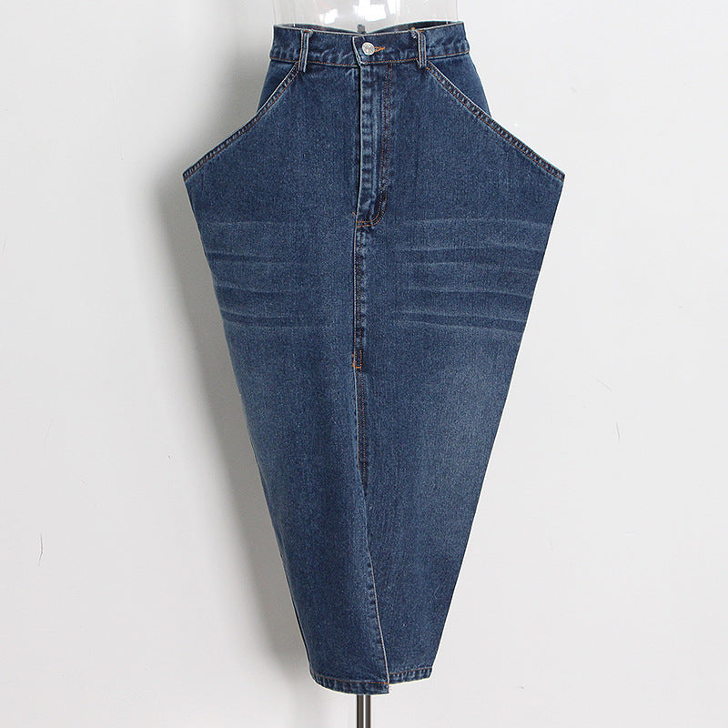 High-Waisted Long A-Line Denim Skirt