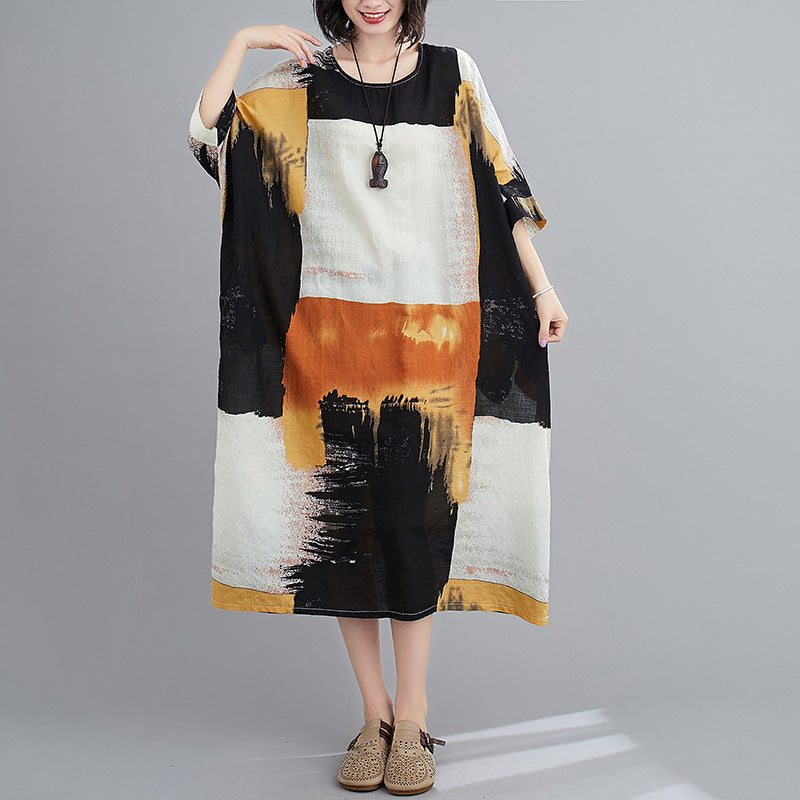 Women's Summer Boho Loose Fit V-Neck Short Sleeve Maxi Dress