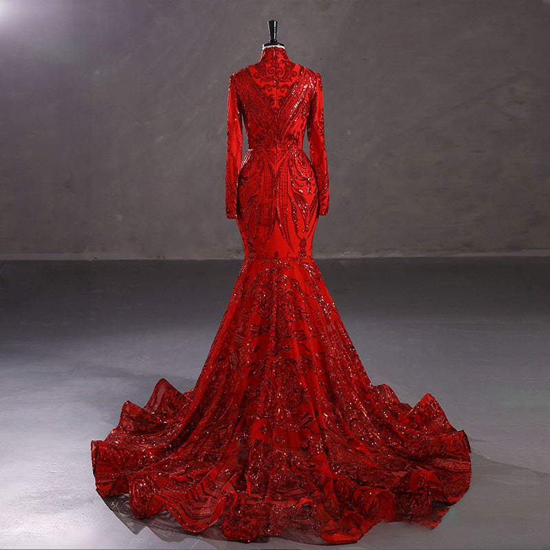 Luxury Long Sleeve High Waist Evening Dress/Wedding Dresses