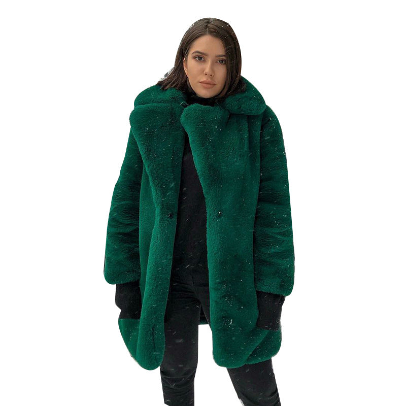 Luxury Faux Fur Coat – Winter Warm Thick Plush Oversized Jacket with Lapel Collar