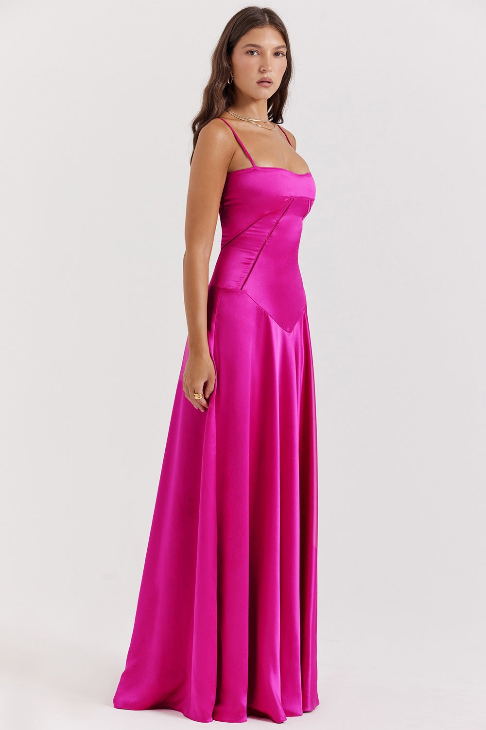 Elegant Long Satin Slip Dress with Low Back