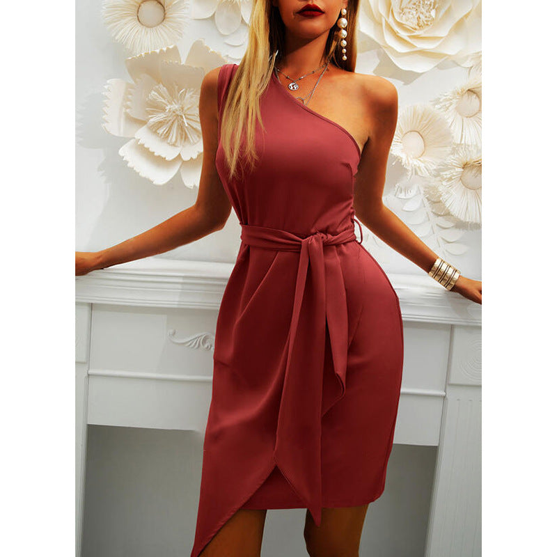 Sexy One Shoulder Sleeveless Irregular Party Dresses-Dresses-Free Shipping at meselling99