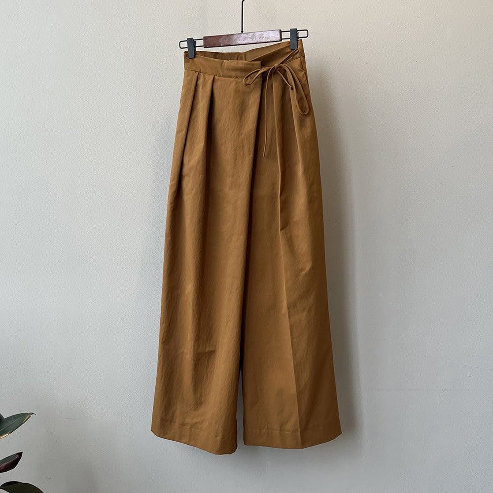 Designer Asymmetric Wrap-Waist Wide Leg Pants