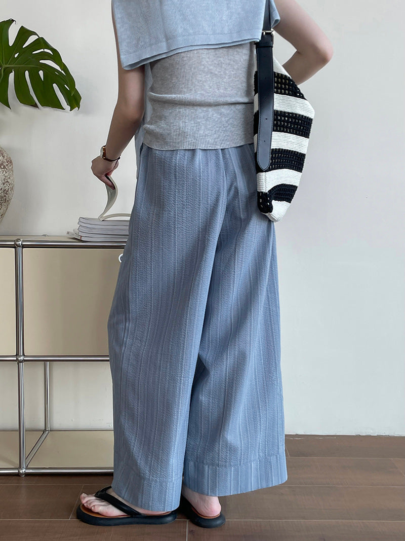 Women's Striped Drawstring Wide-Leg Pants