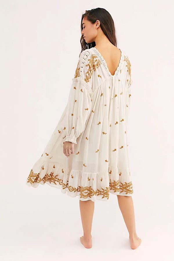 Bohemian Romantic Summer Doll Dress with Exquisite All-over Embroidery