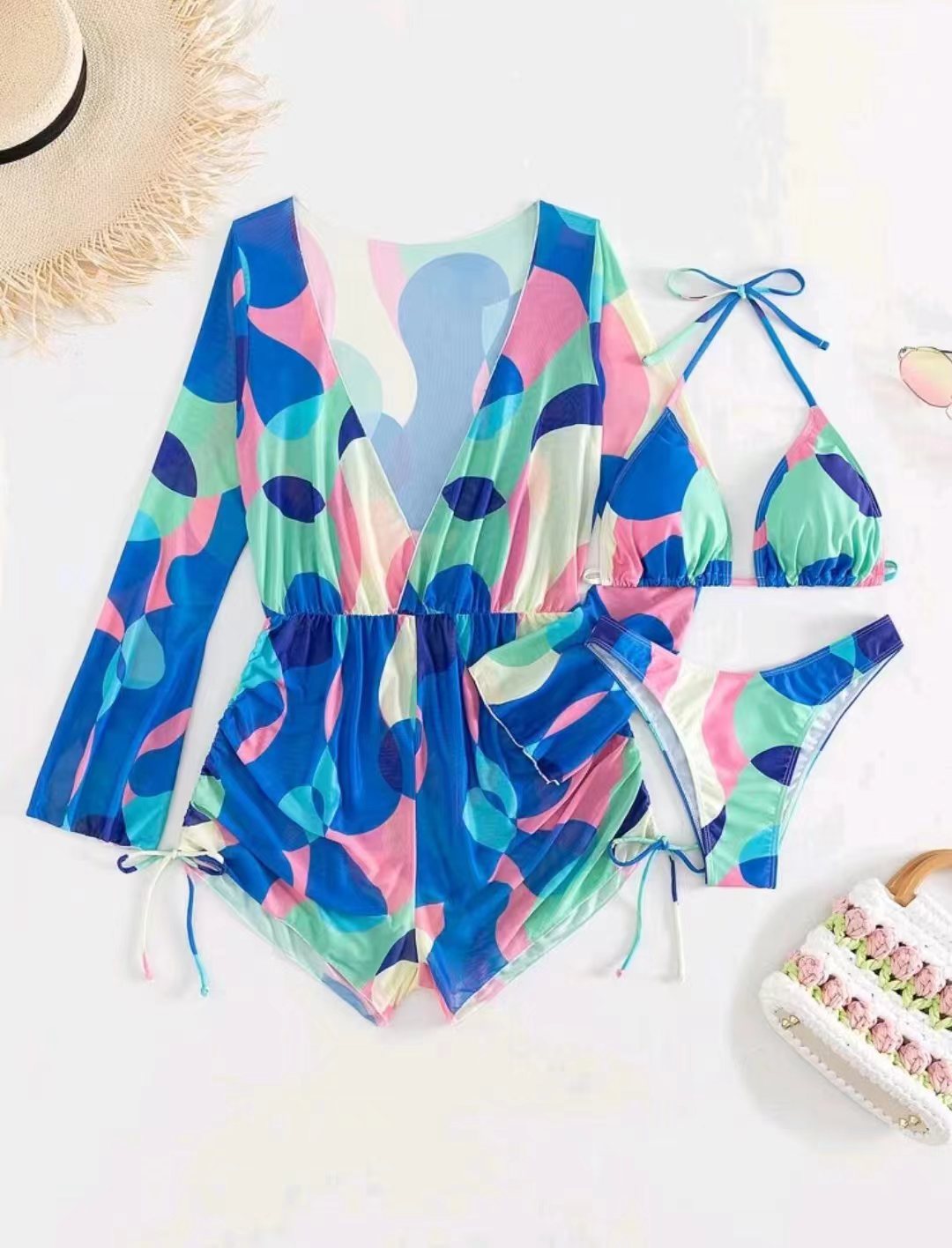 Sexy Long Sleeves Three Pieces Bikini Swimsuits