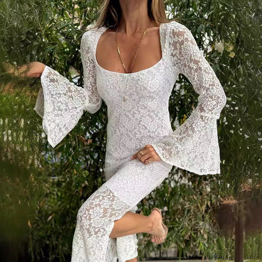 Women's Summer Lace Flared Sleeve Dress