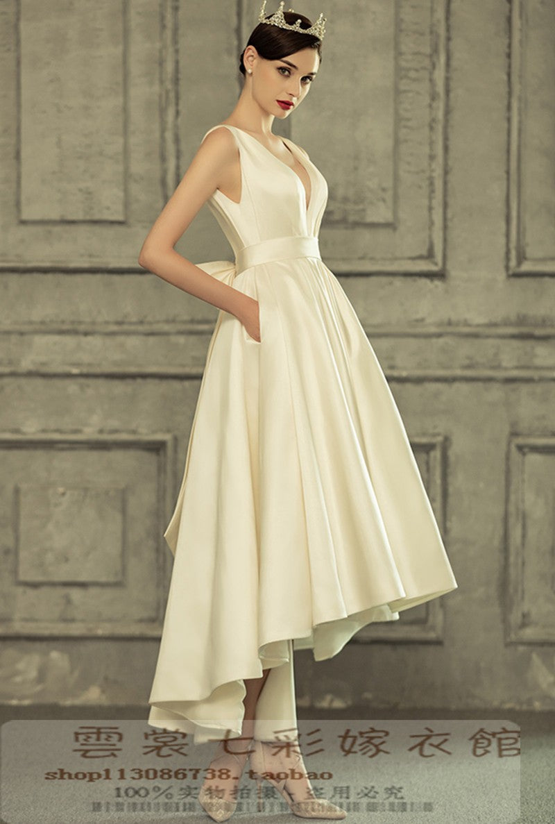 Fashion Deep V Neck Statin Asymmetrical Tea Length Occassion Dresses