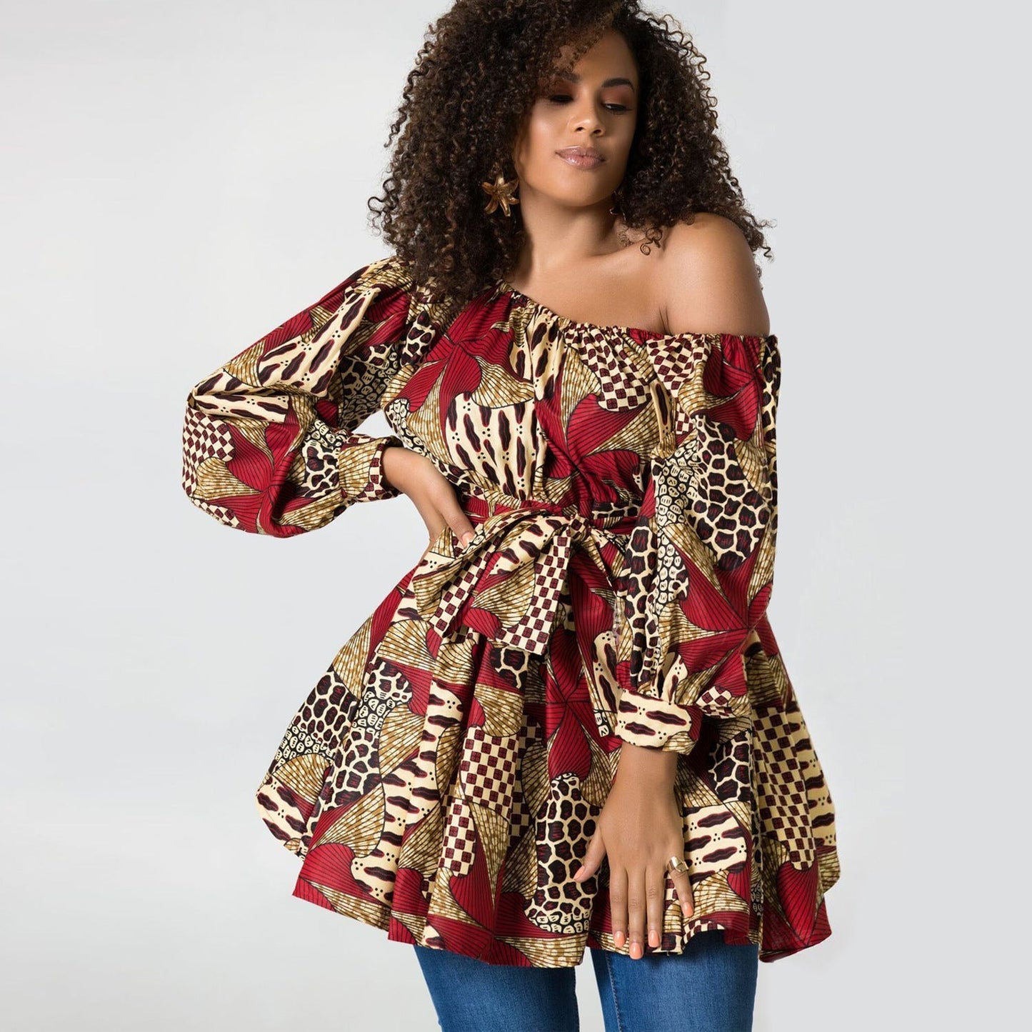 Designed African One Shoulder Long Sleeves Short Dresses