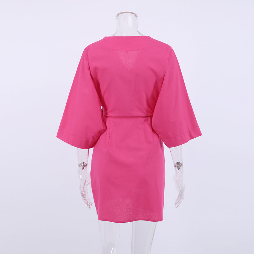 Designed Cotton Linen Irregular Mini Dresses