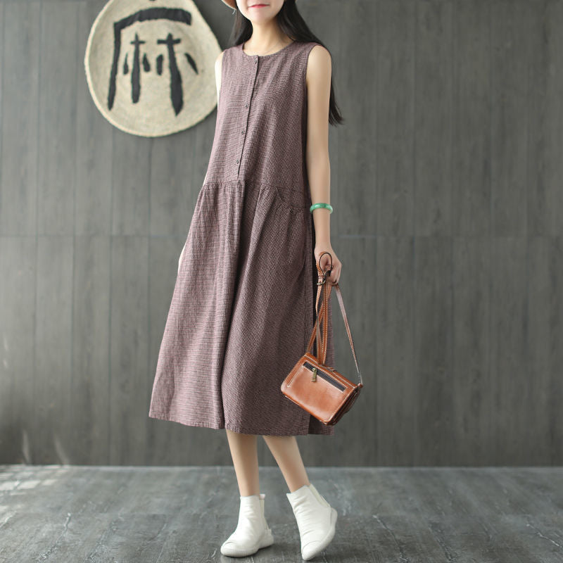 Vintage Sleeveless Linen Summer Midi Dresses-Dresses-Free Shipping at meselling99