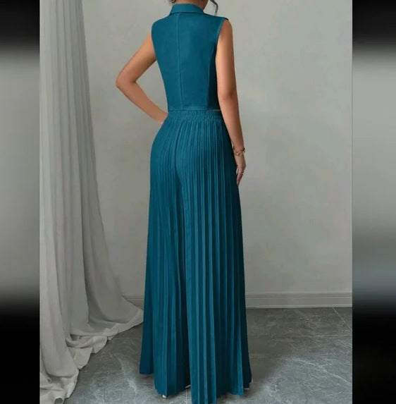 Women's Fashion Vest & Pleated Skirt Pants Set – Trendy Two-Piece Outfit