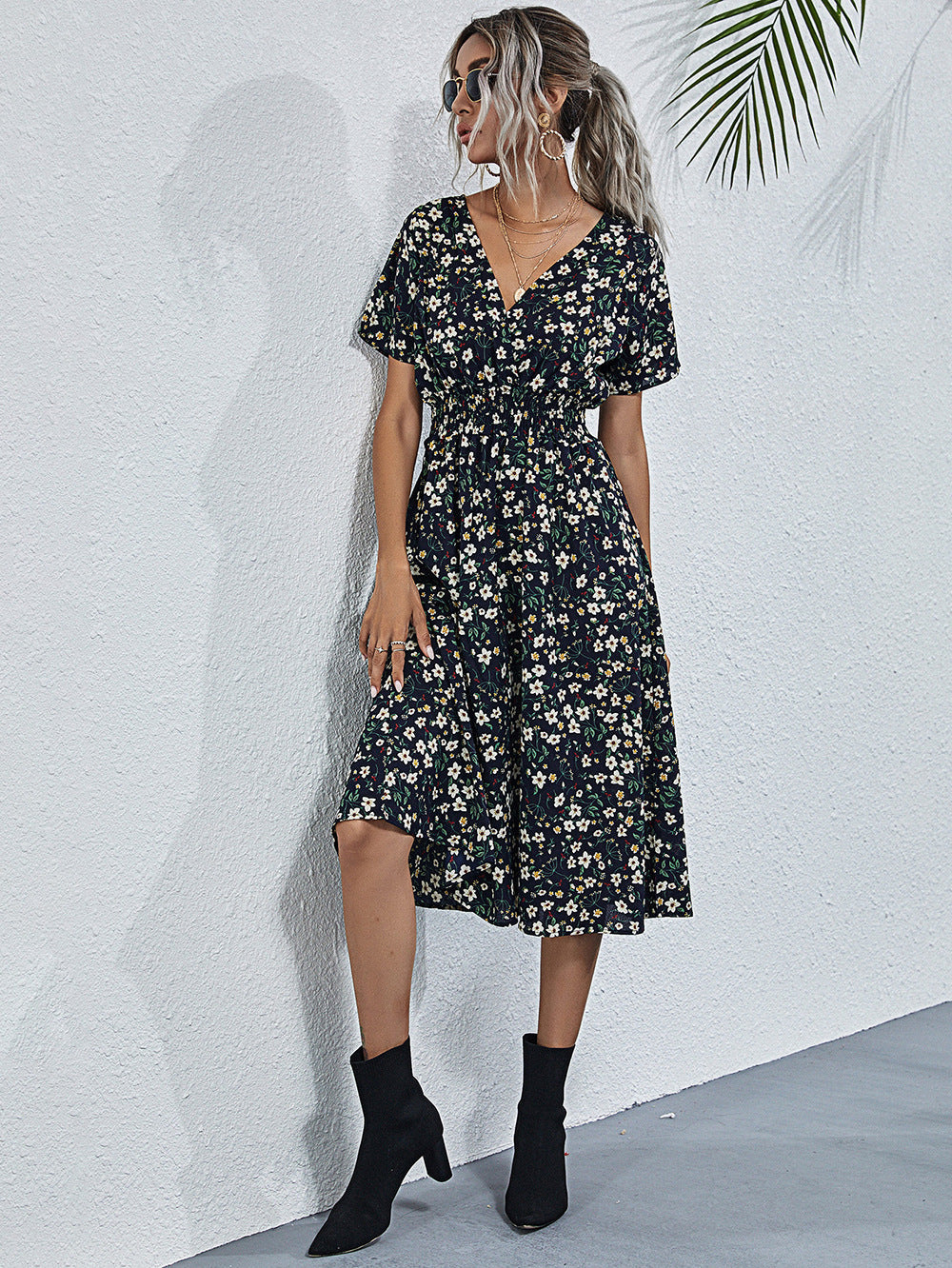 Women's Summer Floral Print Short Sleeve Dress