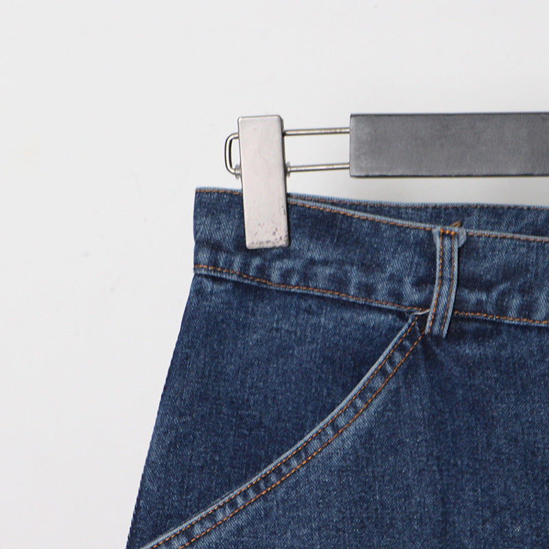 High-Waisted Long A-Line Denim Skirt