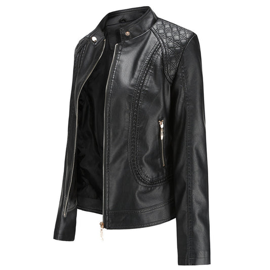 Women PU Leather Jacket Office Lady Coat