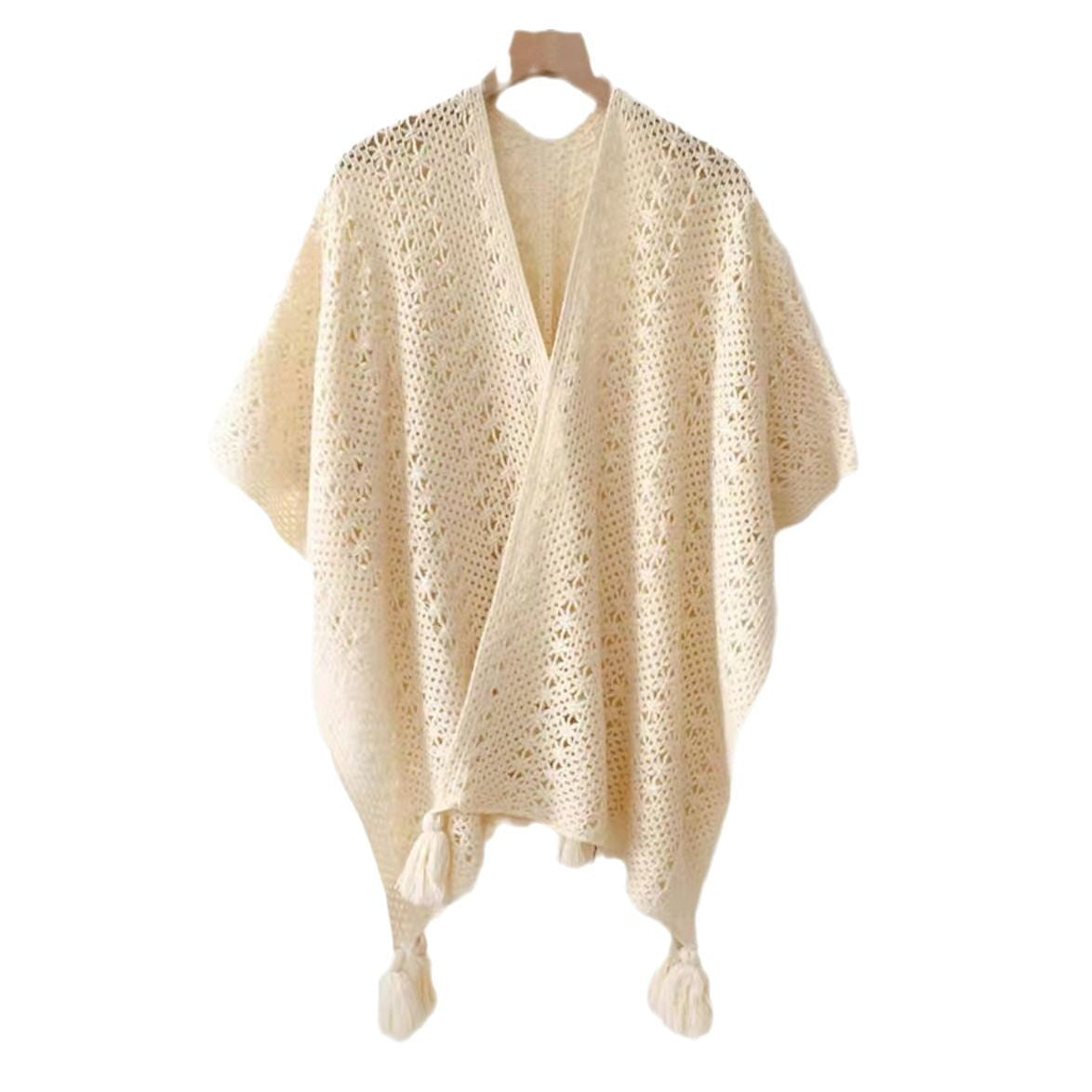 Boho Chic Knit Fringe Shawl – Ethnic Travel Wrap with Slit for Women