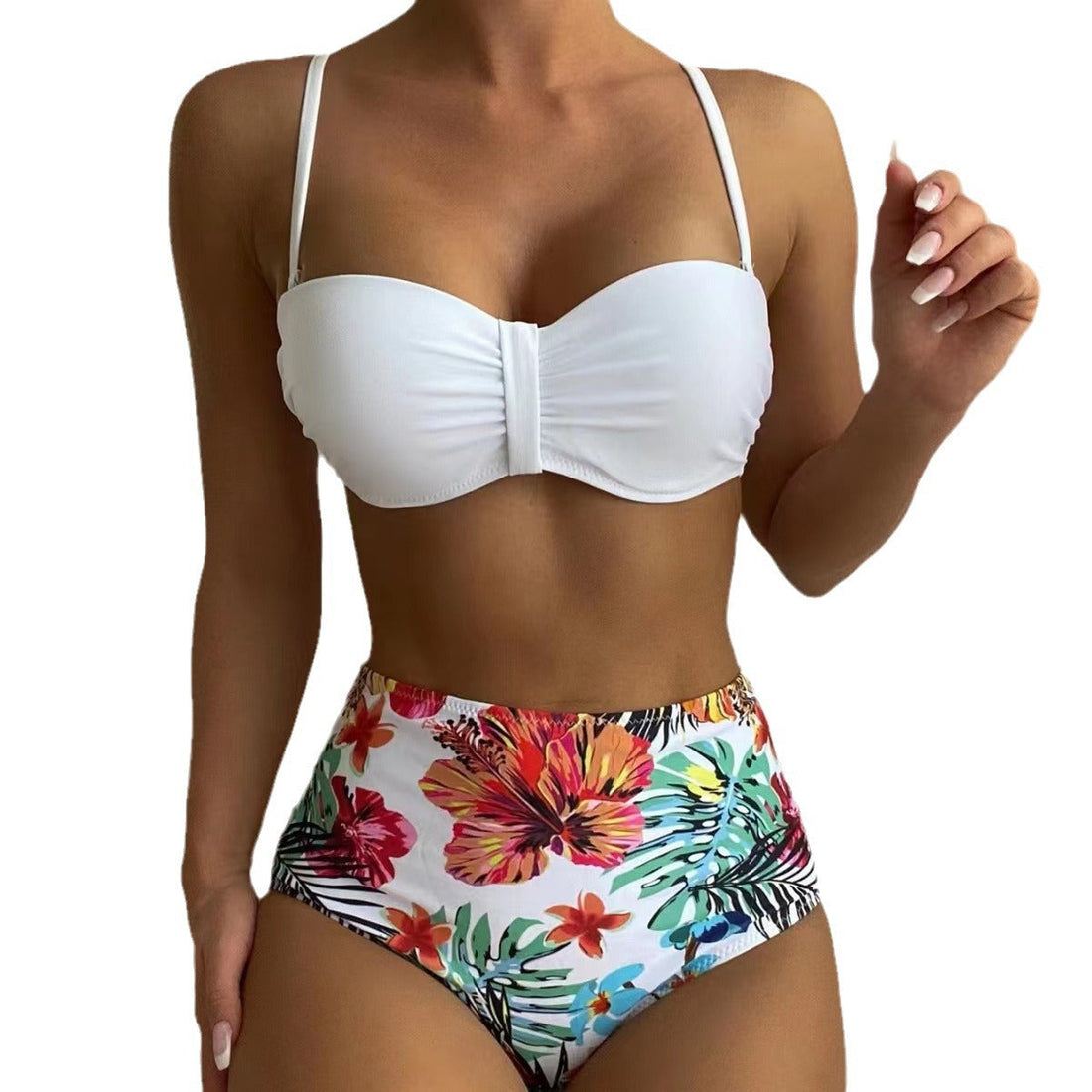 Women's High-Waist Bikini Set - Floral Print Two-Piece Swimsuit