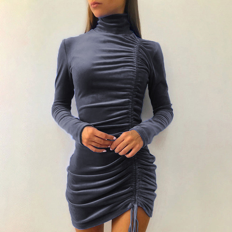 Sexy Drawstring High Neck Bodycon Short Dresses-Sexy Dresses-Free Shipping at meselling99