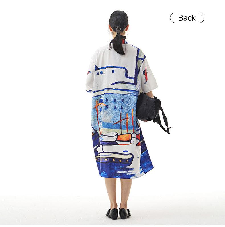 Summer Graffiti Designed Casual Long Sleeves Shirts-Dresses-Free Shipping at meselling99