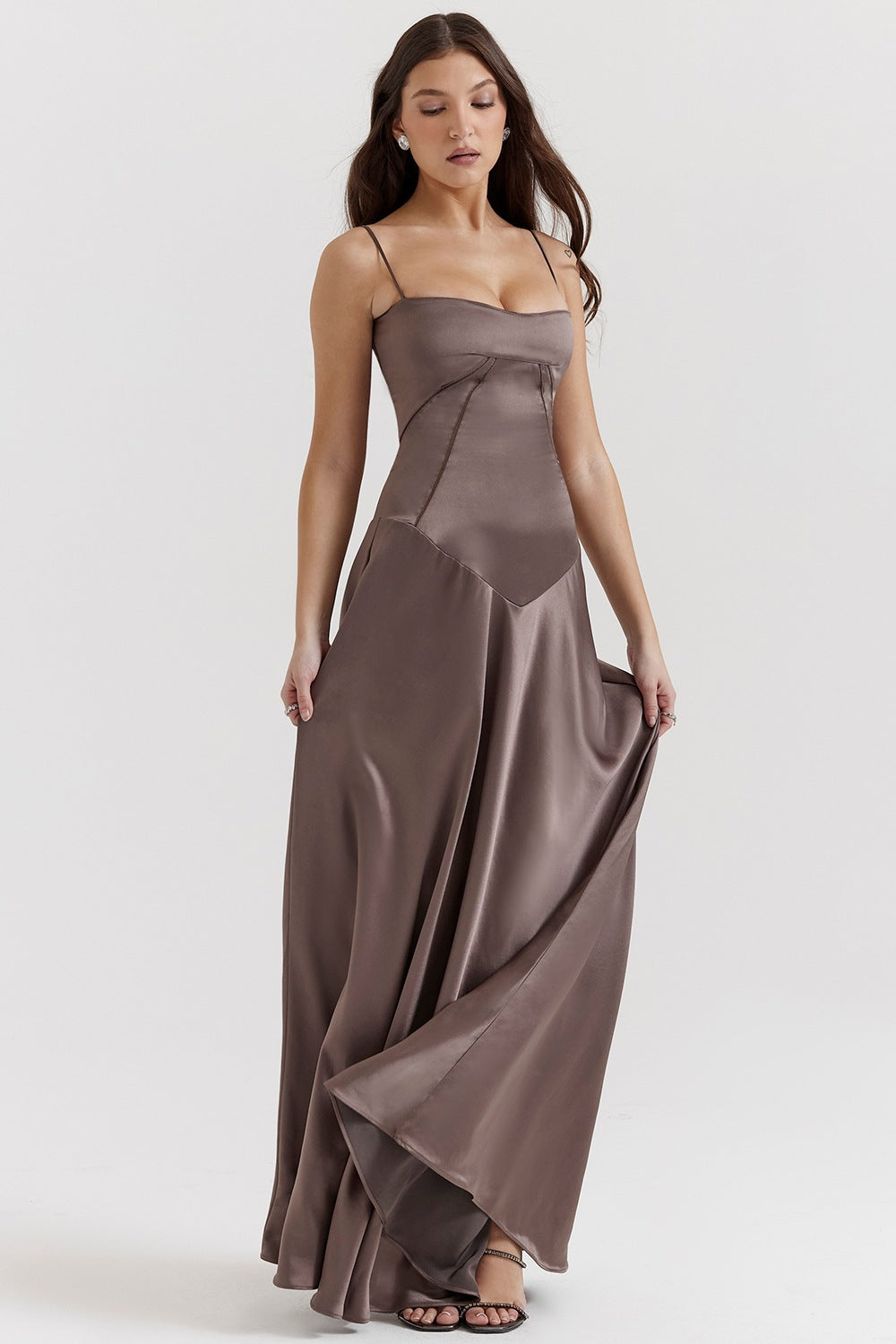 Elegant Long Satin Slip Dress with Low Back