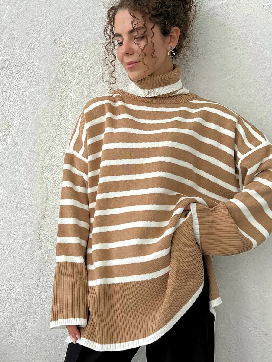 Women's Striped Turtleneck Sweater