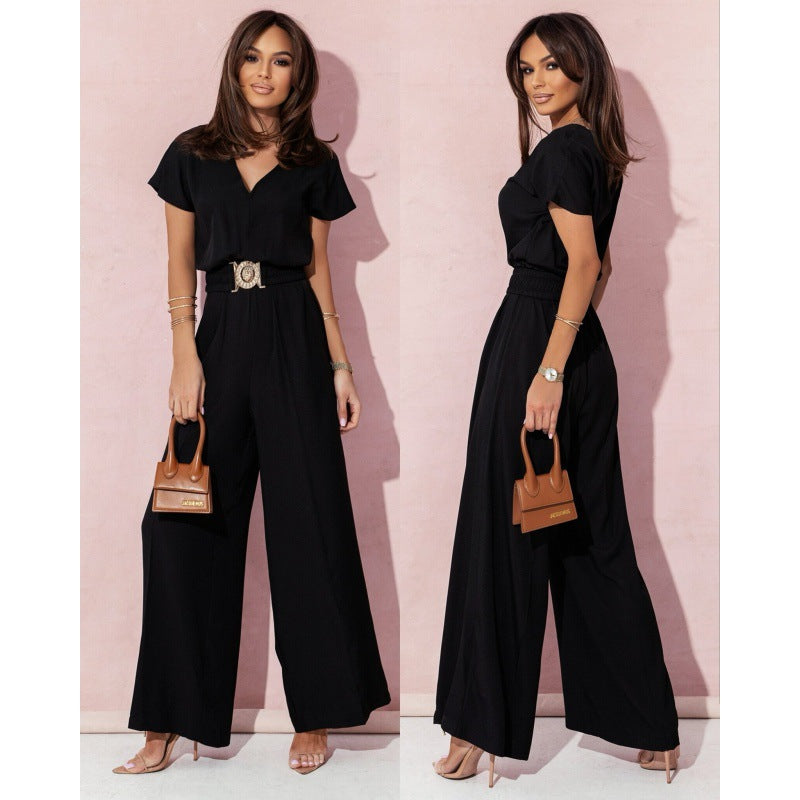 Fashion V Neck Short Sleeves Jumpsuits