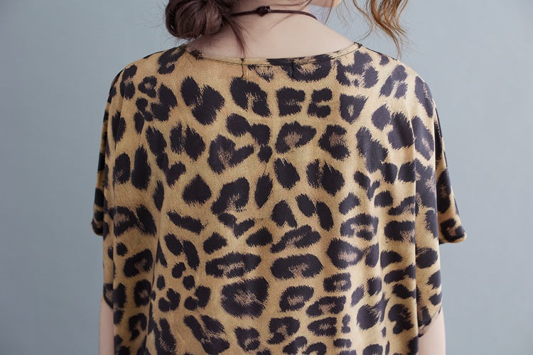Plus Sizes Women Leopard Short Sleeve Cozy Dresses-Cozy Dresses-Leopard-One Size-Free Shipping at meselling99