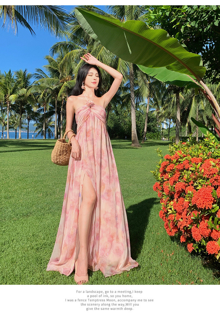 Luxury 3D Floral Halter Neck Dress