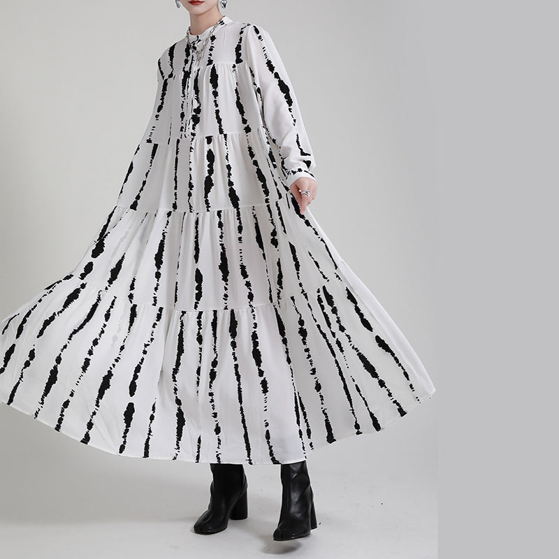 Women Long Sleeves Stand Collar Fall Cozy Dresses-Cozy Dresses-White-One Size-Free Shipping at meselling99