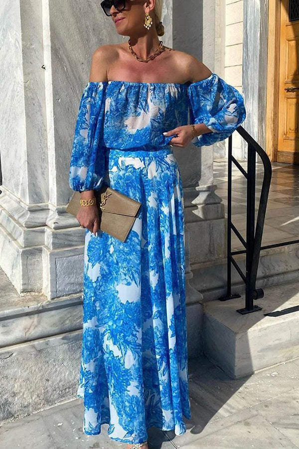 Off-Shoulder Floral Print High Waist Elegant Dress