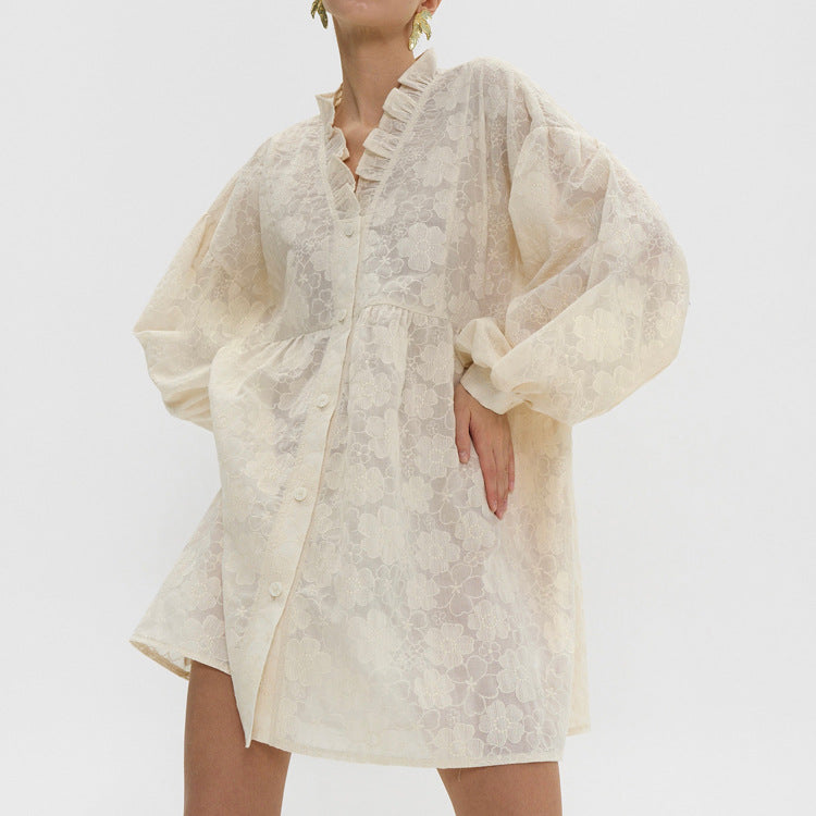 Sweetheart Jacquard Lace Shirt Dresses