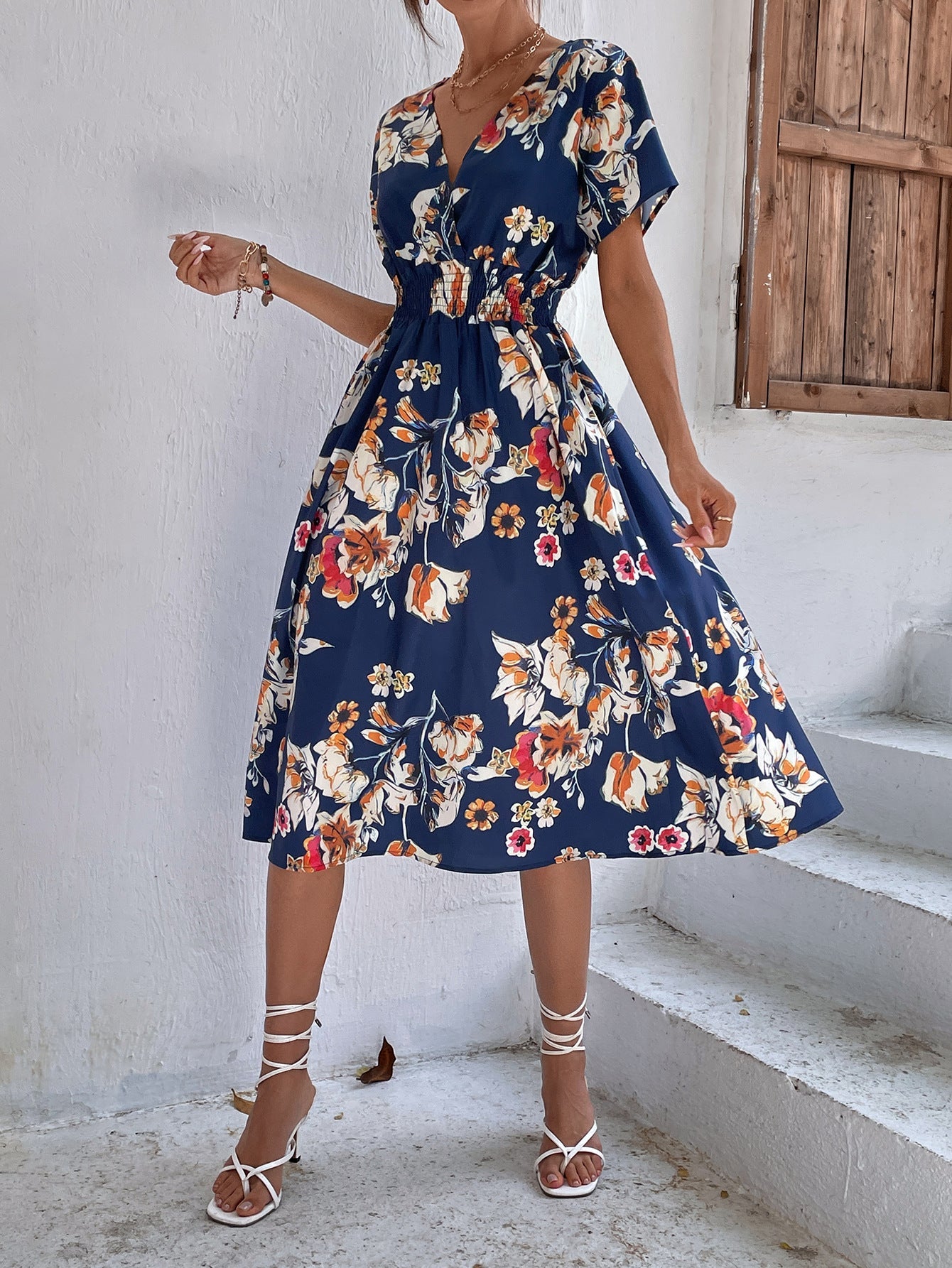 Women's Summer Floral Print Short Sleeve Dress