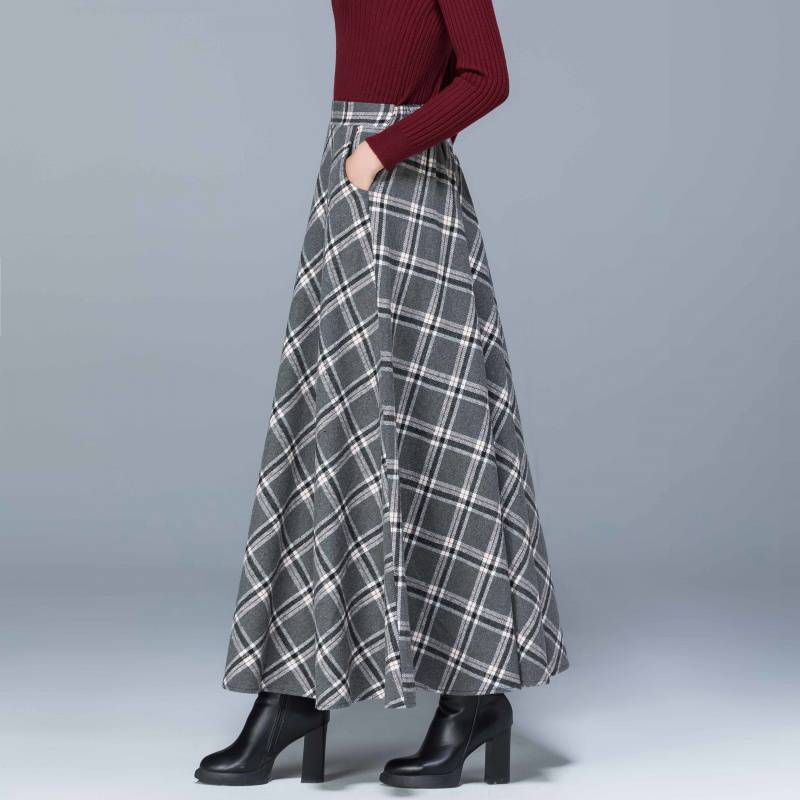 Fall/winter High Elastic Waist Wool Long Skirts